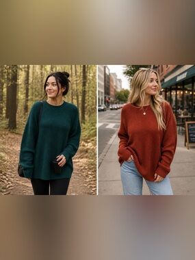 TWO Jessica Simpson Women’s Rust & Deep Green Crewneck Sweater